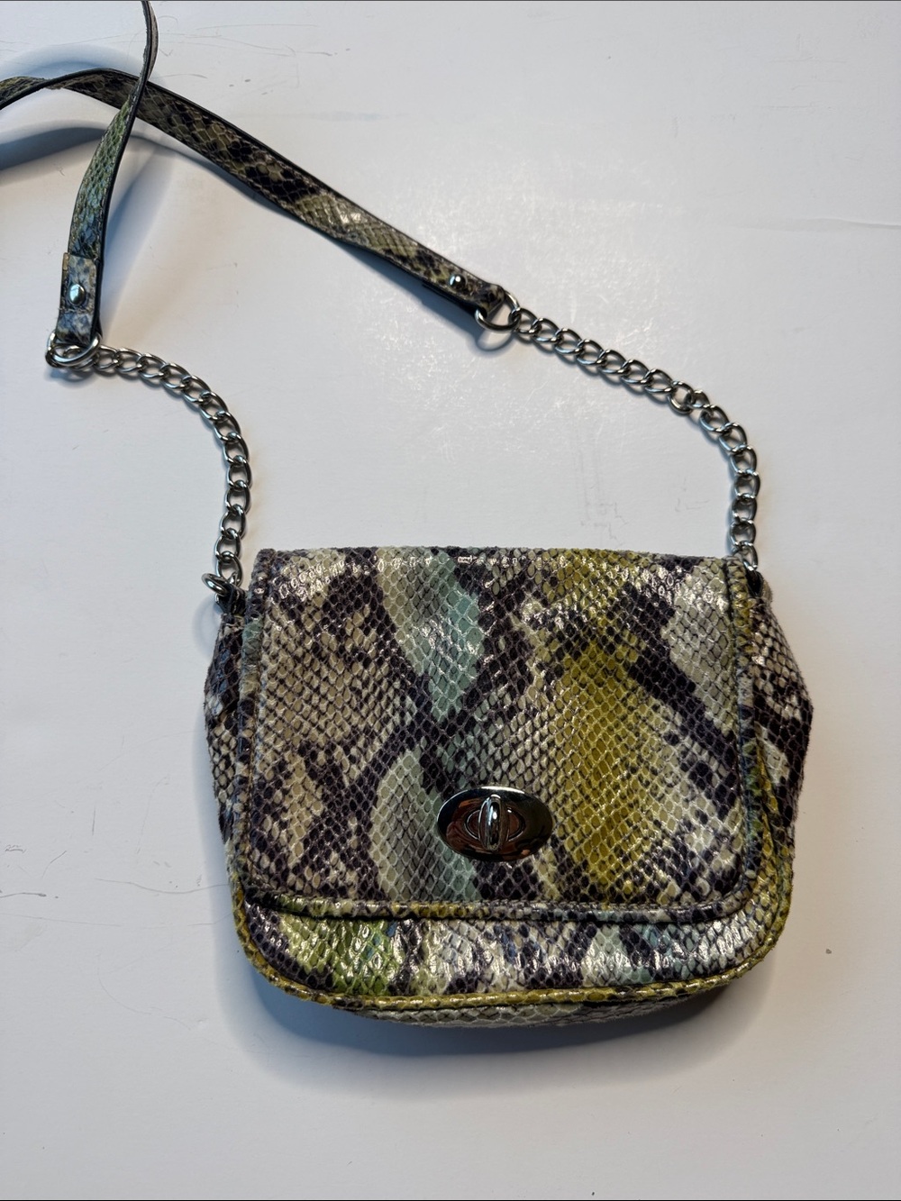 Snake-Print Crossbody Bag in Green and Neutral Tones